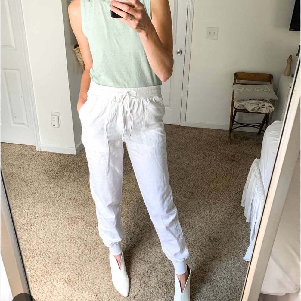 GAP White Relaxed Fit  Linen Joggers with Elastic Cuffs